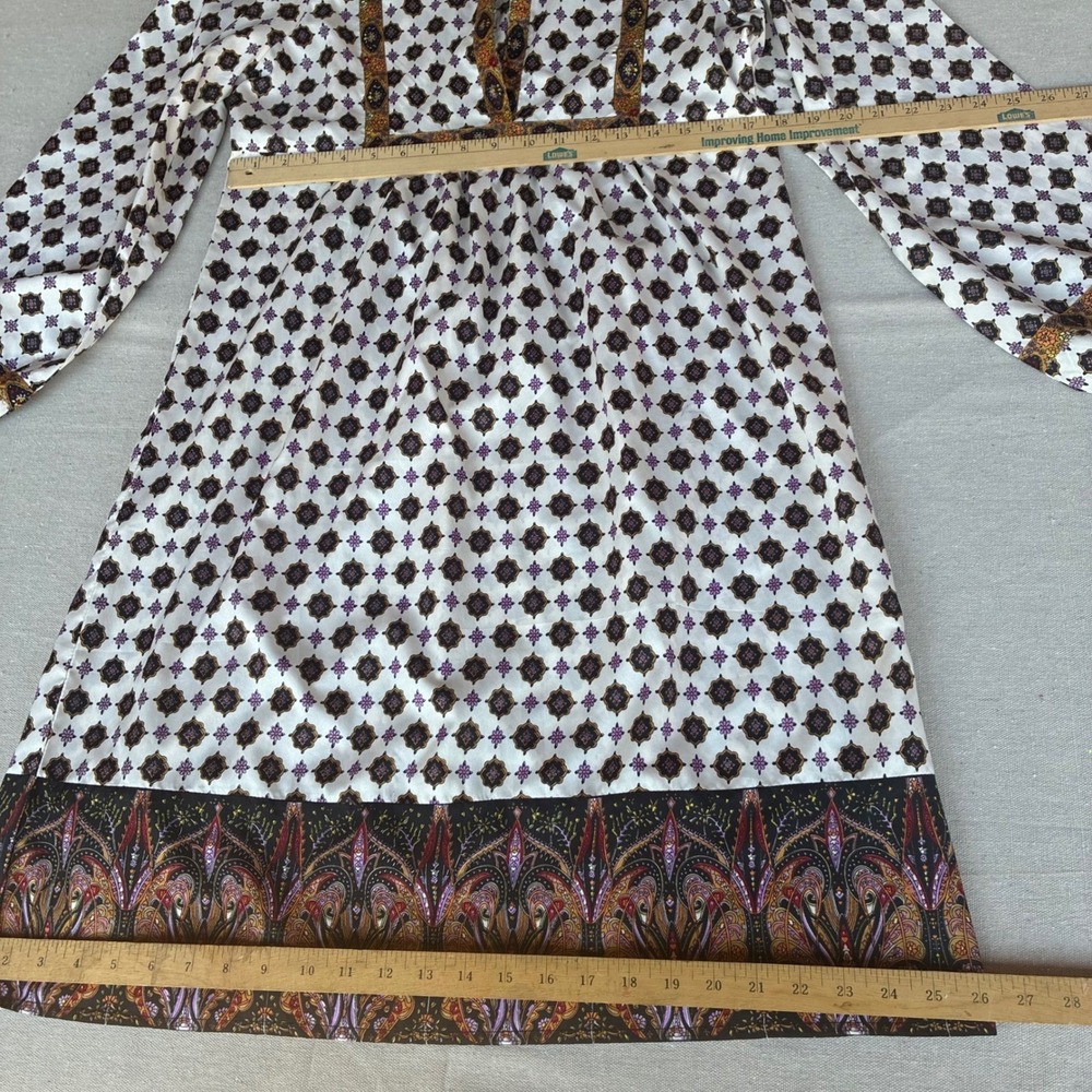 Boho Peasant Dress Womens Size 38 Paisley Geometric Whimsical Hippie Mini - Picture 4 of 10